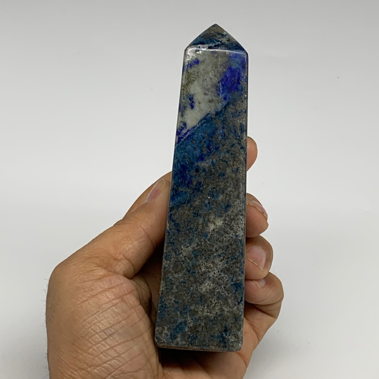 324.1g, 5"x1.4"x1.3", Natural Lapis Lazuli Tower Point Obelisk Afghanistan,B3050