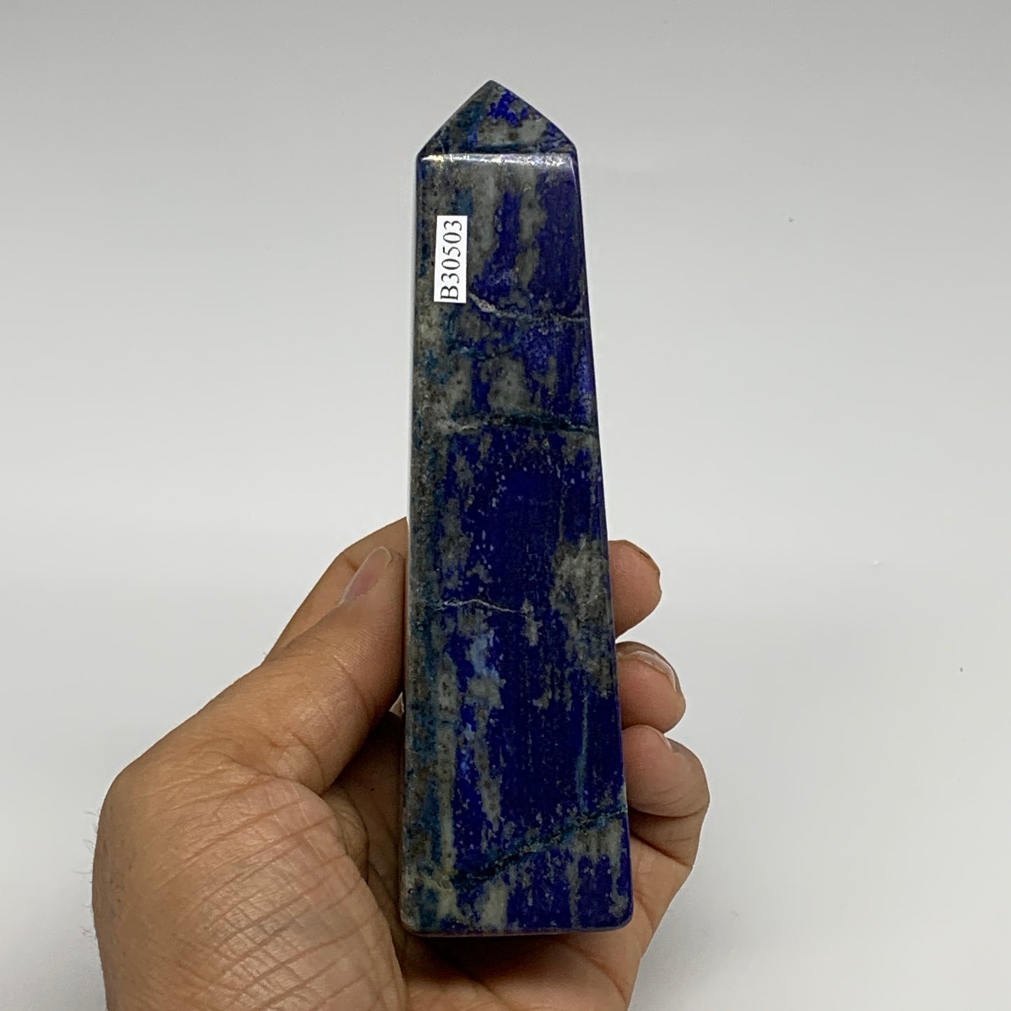 324.1g, 5"x1.4"x1.3", Natural Lapis Lazuli Tower Point Obelisk Afghanistan,B3050