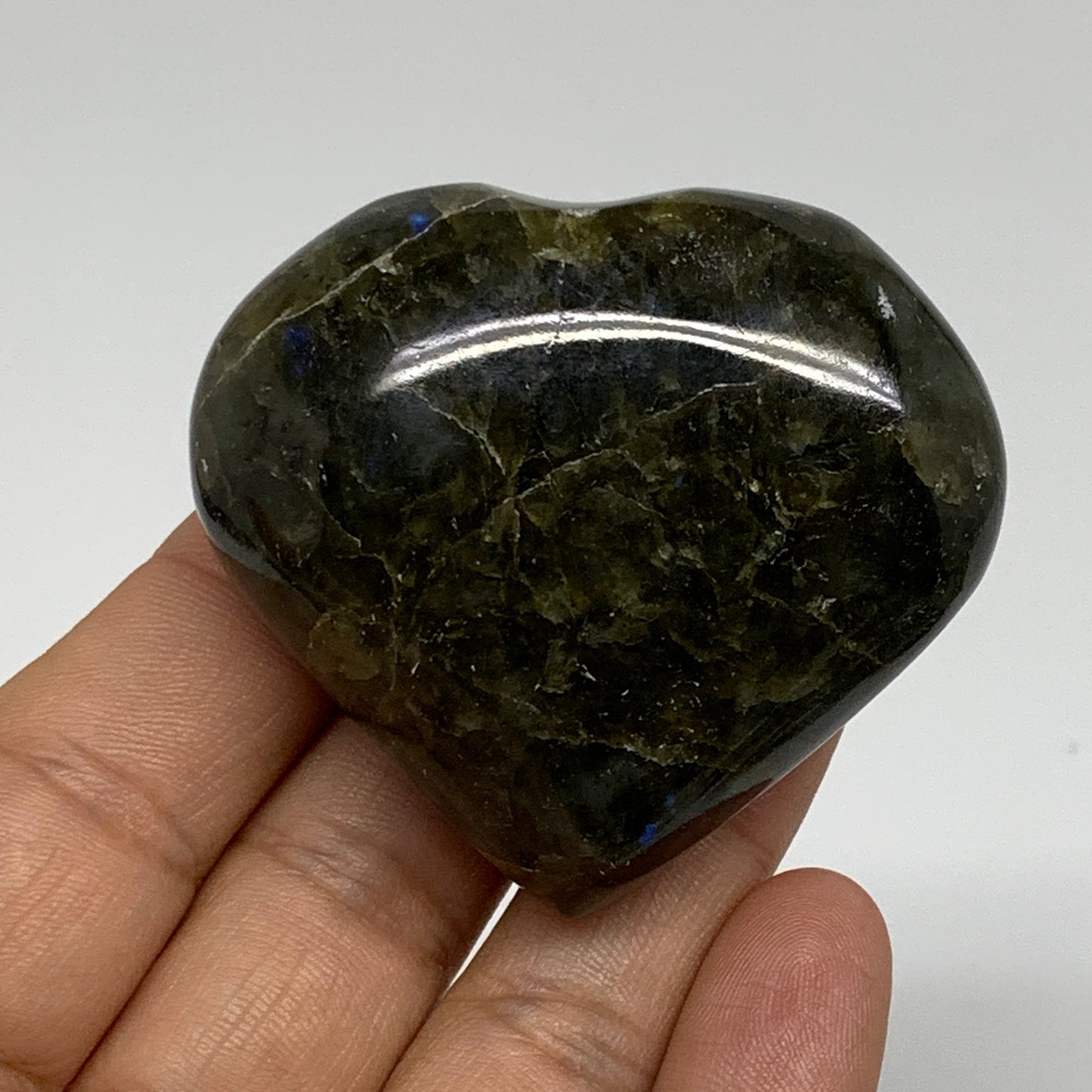 94.3g, 2"x2.2"x1", Natural Labradorite Heart Polished Crystal, B35480