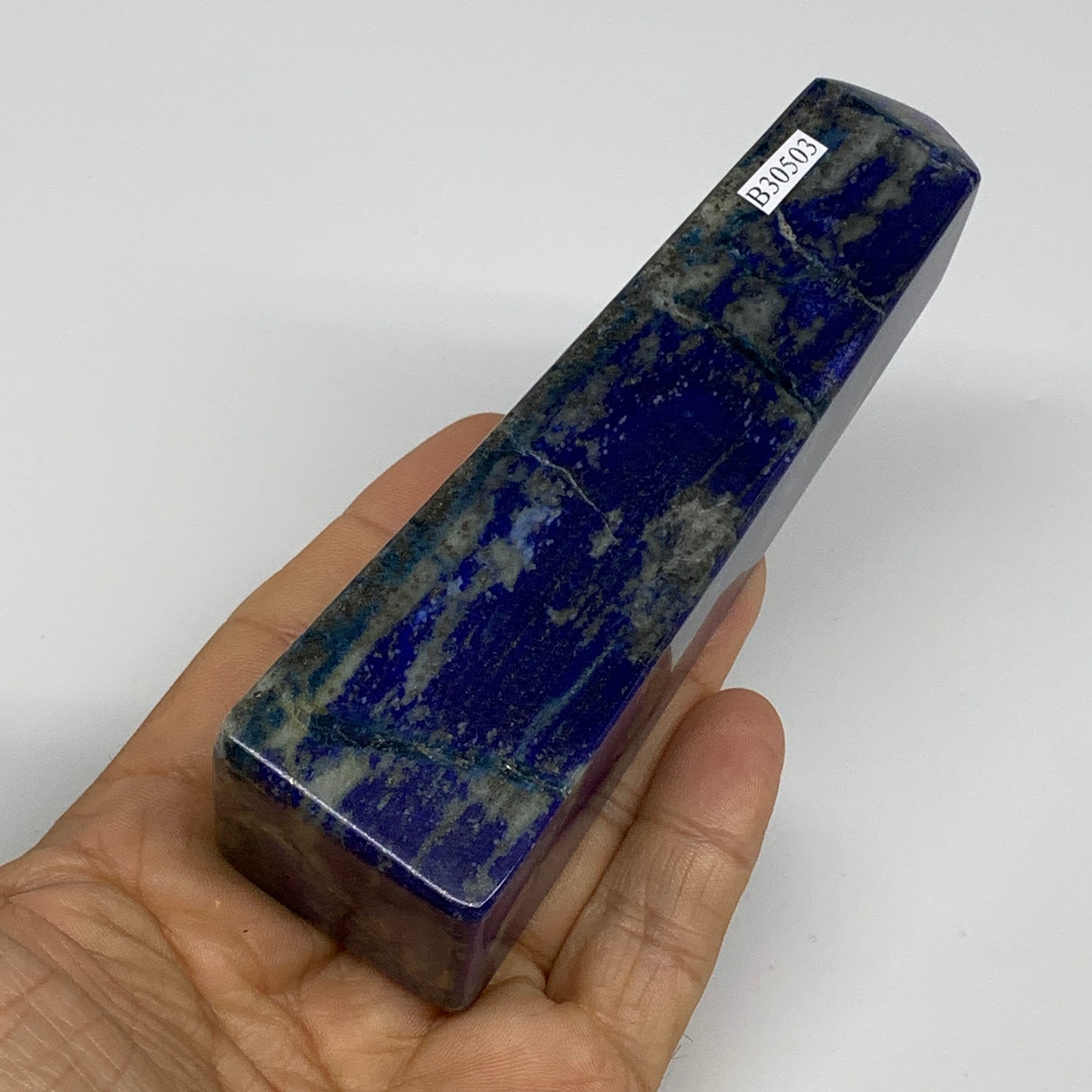 324.1g, 5"x1.4"x1.3", Natural Lapis Lazuli Tower Point Obelisk Afghanistan,B3050