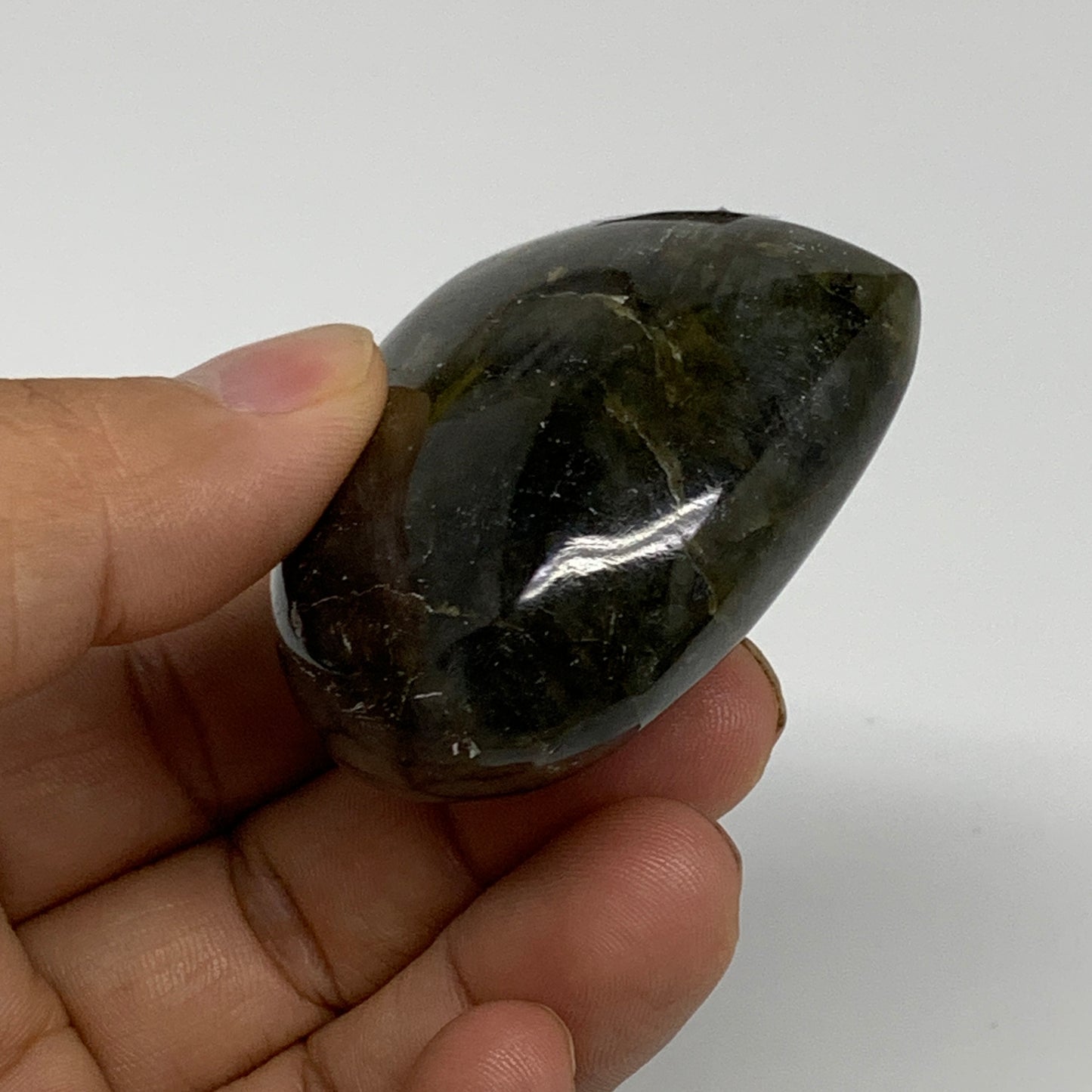 94.3g, 2"x2.2"x1", Natural Labradorite Heart Polished Crystal, B35480