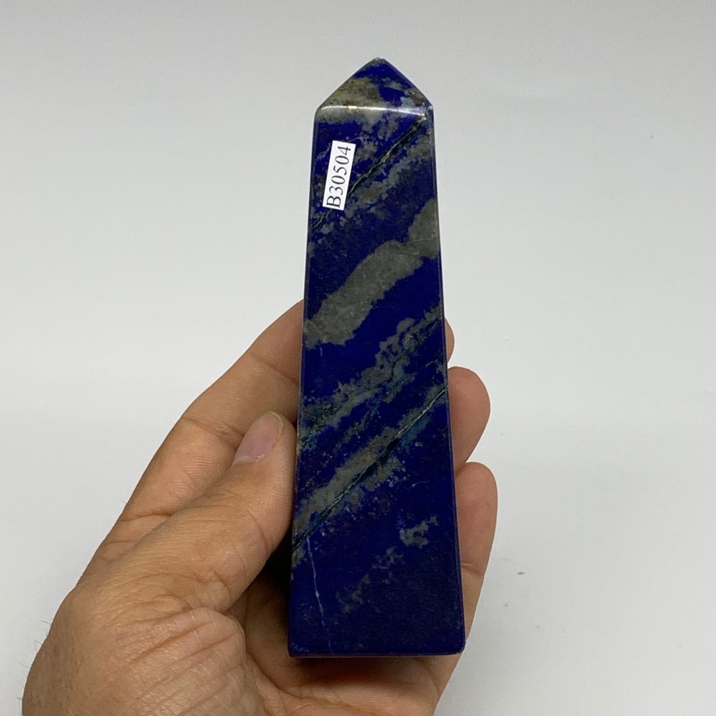 257.6g, 4.6"x1.3"x1.2", Natural Lapis Lazuli Tower Point Obelisk Afghanistan,B30