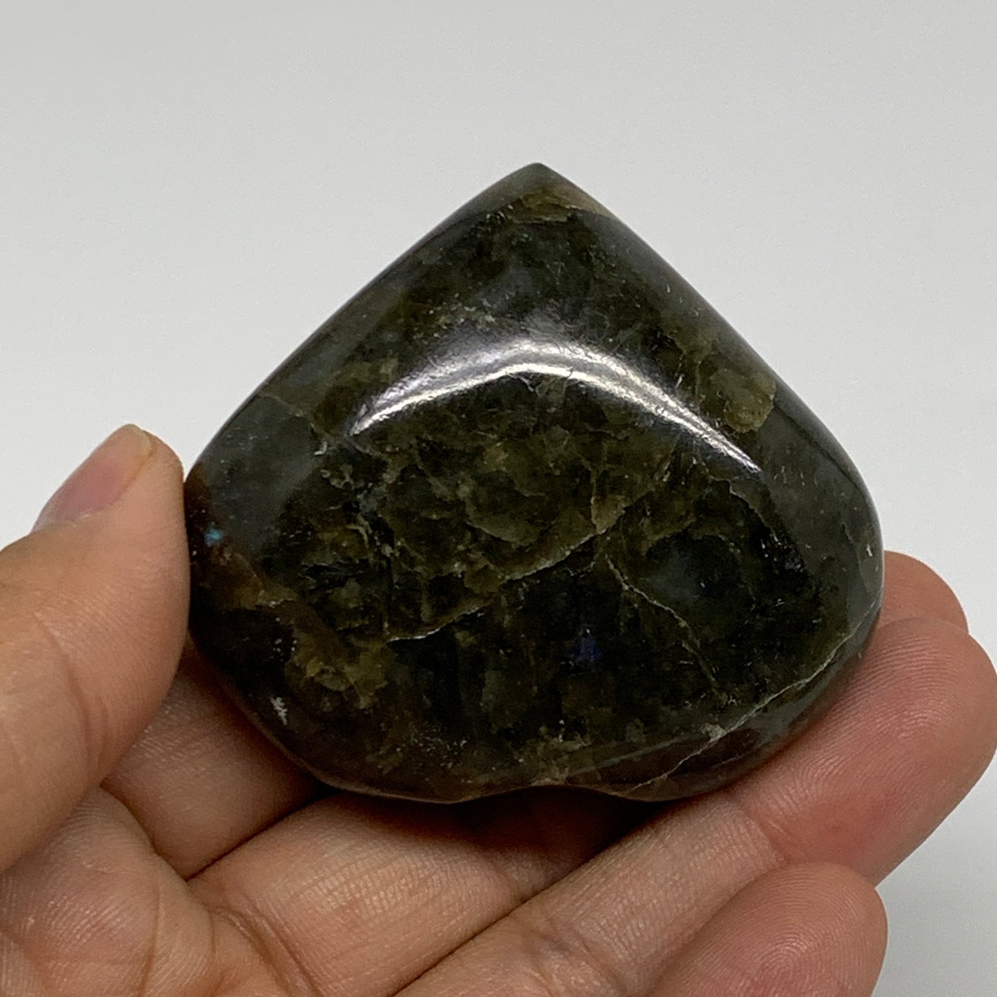 94.3g, 2"x2.2"x1", Natural Labradorite Heart Polished Crystal, B35480