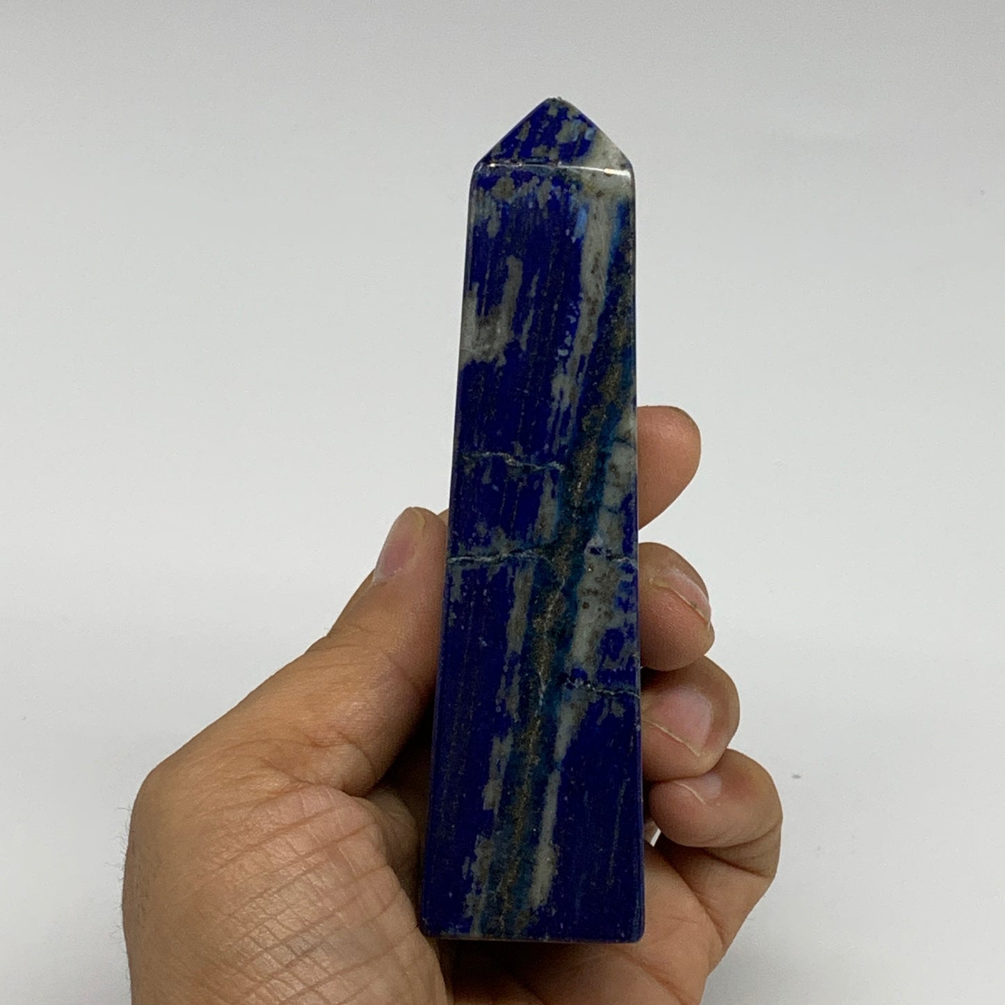 257.6g, 4.6"x1.3"x1.2", Natural Lapis Lazuli Tower Point Obelisk Afghanistan,B30