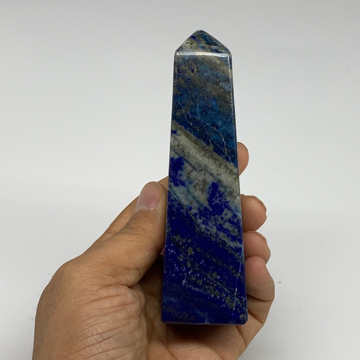 257.6g, 4.6"x1.3"x1.2", Natural Lapis Lazuli Tower Point Obelisk Afghanistan,B30