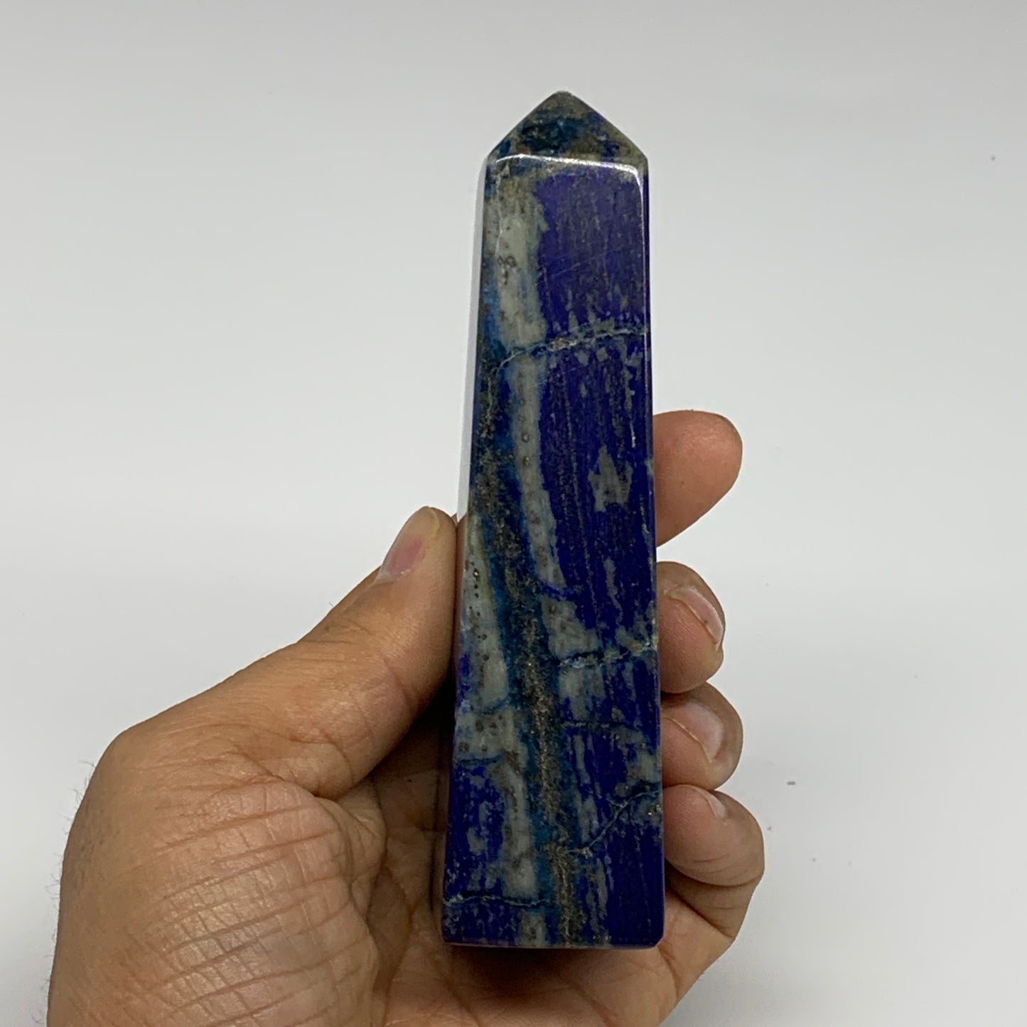 257.6g, 4.6"x1.3"x1.2", Natural Lapis Lazuli Tower Point Obelisk Afghanistan,B30