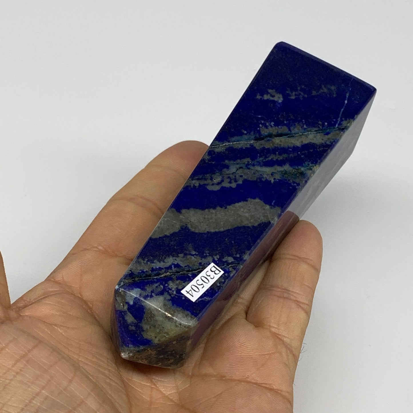 257.6g, 4.6"x1.3"x1.2", Natural Lapis Lazuli Tower Point Obelisk Afghanistan,B30