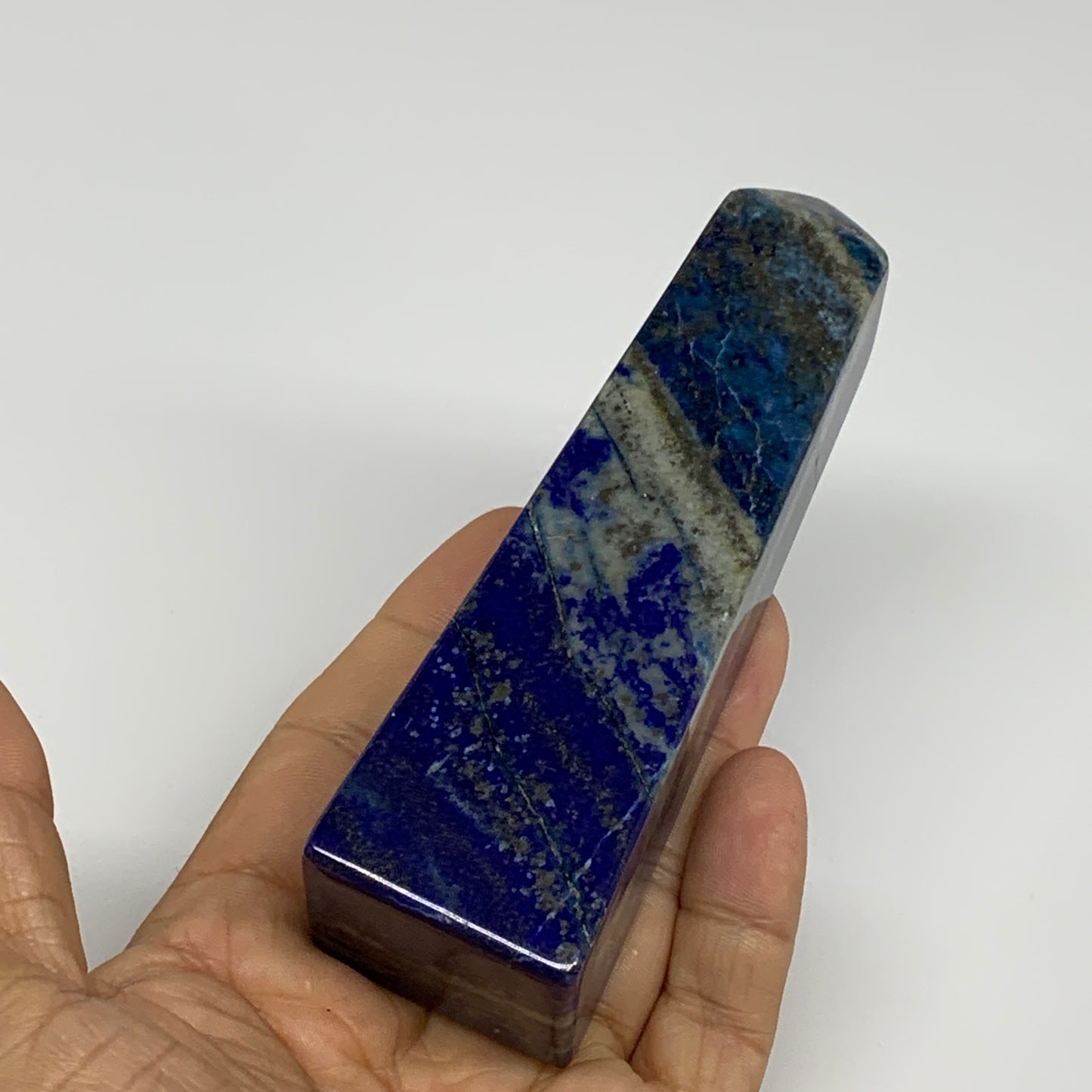 257.6g, 4.6"x1.3"x1.2", Natural Lapis Lazuli Tower Point Obelisk Afghanistan,B30