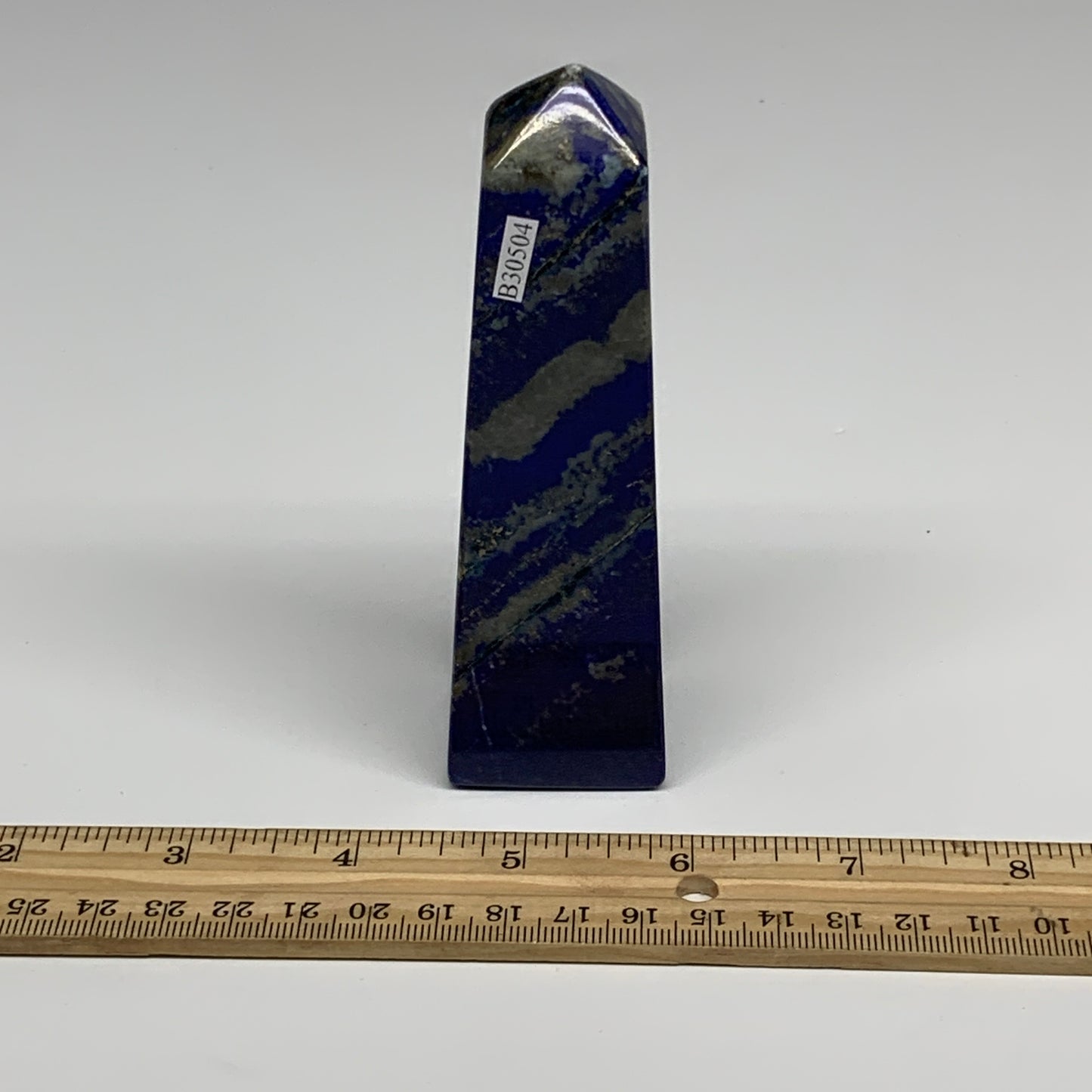 257.6g, 4.6"x1.3"x1.2", Natural Lapis Lazuli Tower Point Obelisk Afghanistan,B30