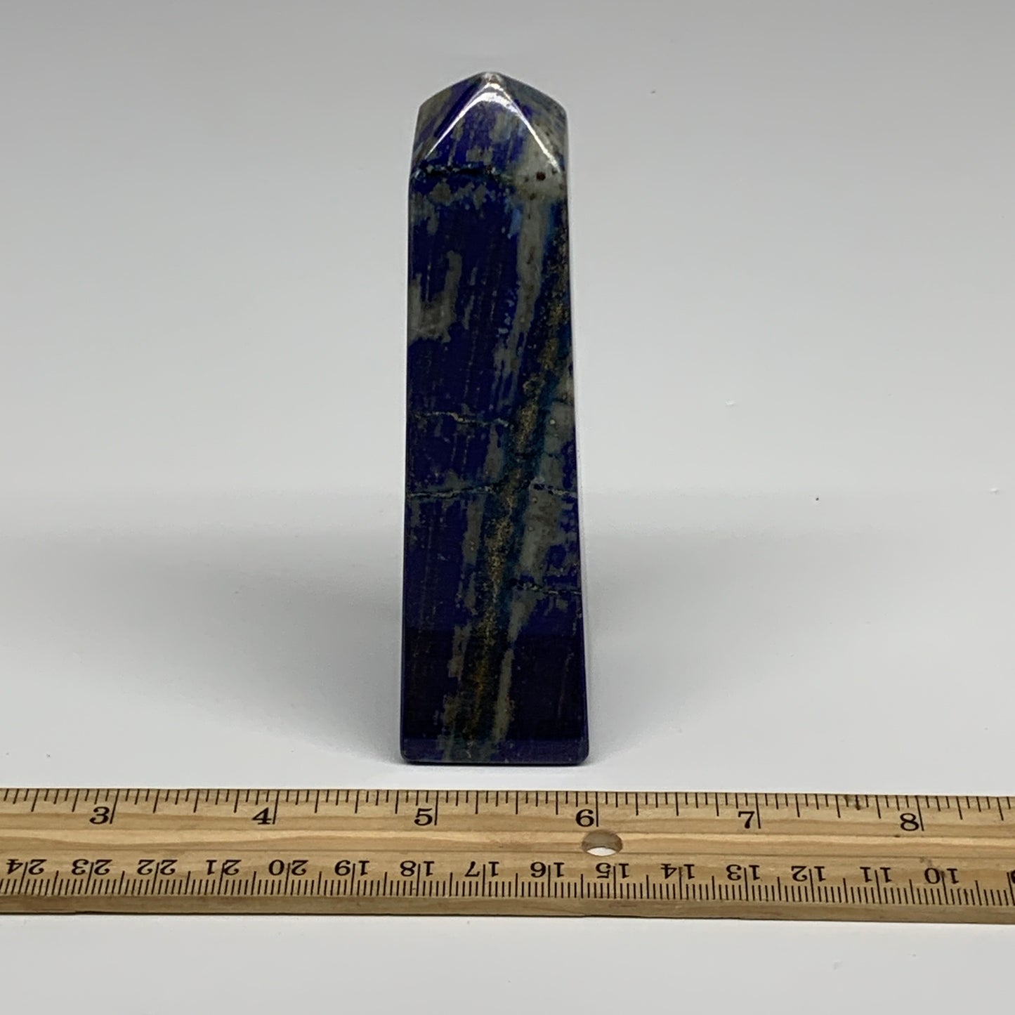 257.6g, 4.6"x1.3"x1.2", Natural Lapis Lazuli Tower Point Obelisk Afghanistan,B30