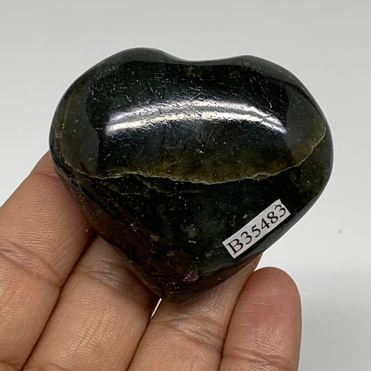 97.1g, 1.9"x2.1"x1", Natural Labradorite Heart Polished Crystal, B35483