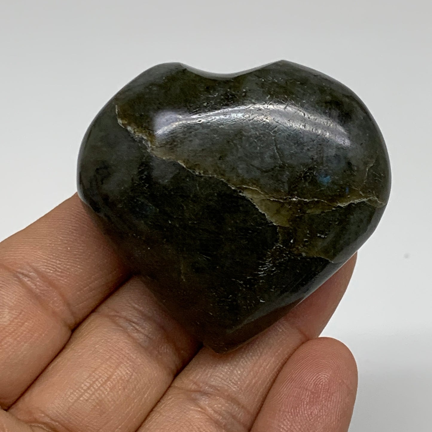 84g, 1.9"x2"x1", Natural Labradorite Heart Polished Crystal, B35485