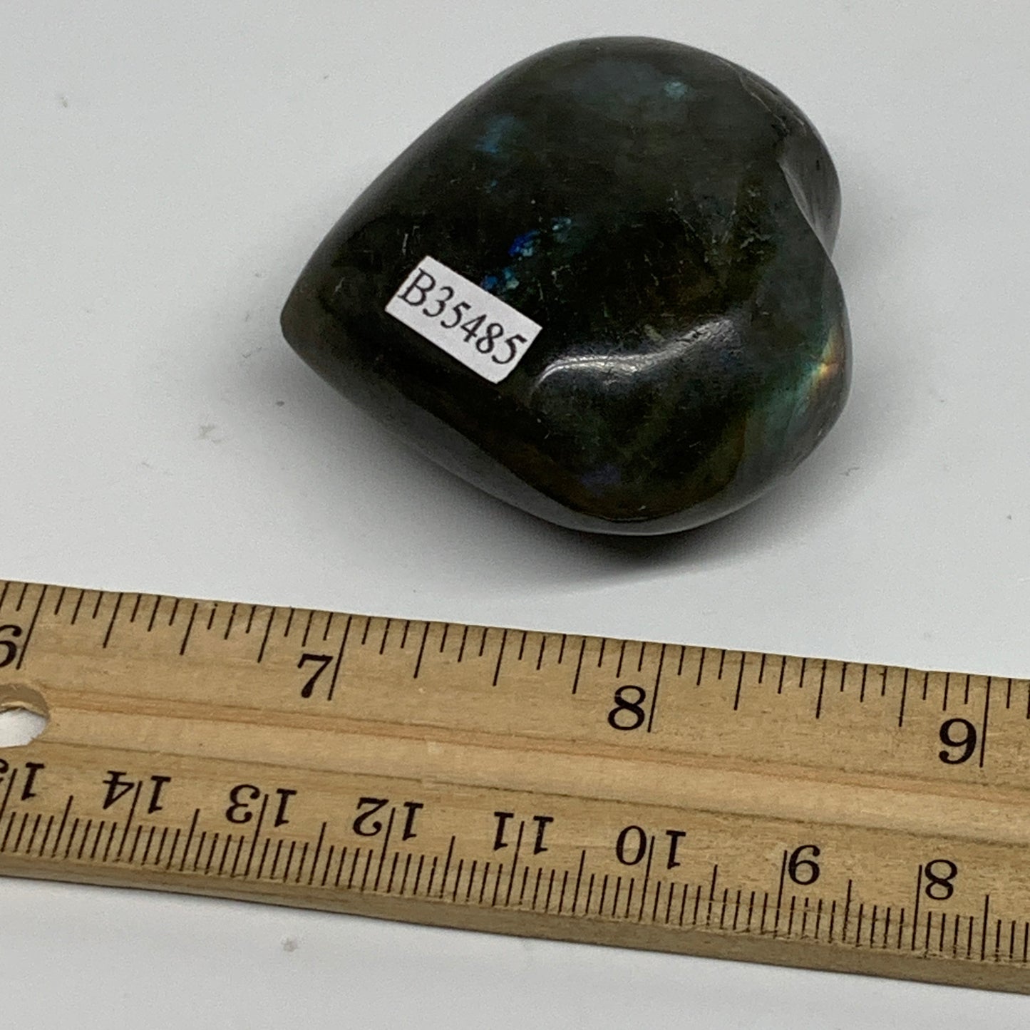 84g, 1.9"x2"x1", Natural Labradorite Heart Polished Crystal, B35485