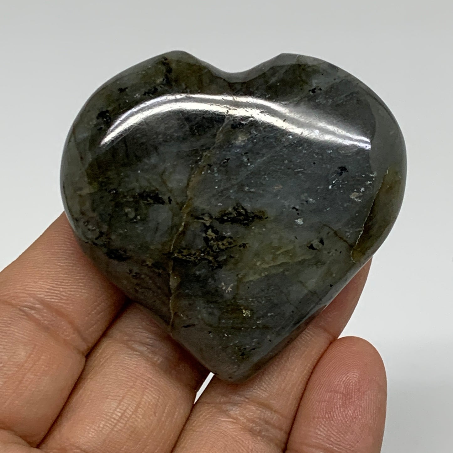 75.4g, 2.1"x2.2"x0.8", Natural Labradorite Heart Polished Crystal, B35488