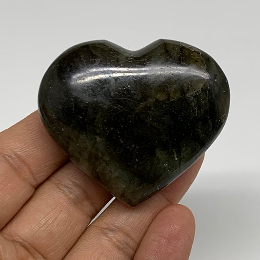 76.3g, 1.9"x2.2"x0.8", Natural Labradorite Heart Polished Crystal, B35489