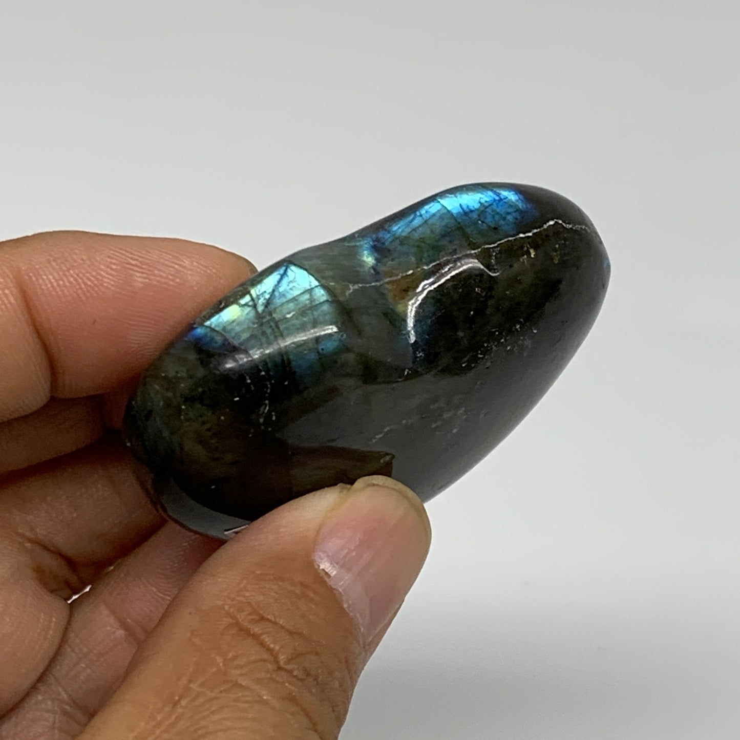 76.3g, 1.9"x2.2"x0.8", Natural Labradorite Heart Polished Crystal, B35489