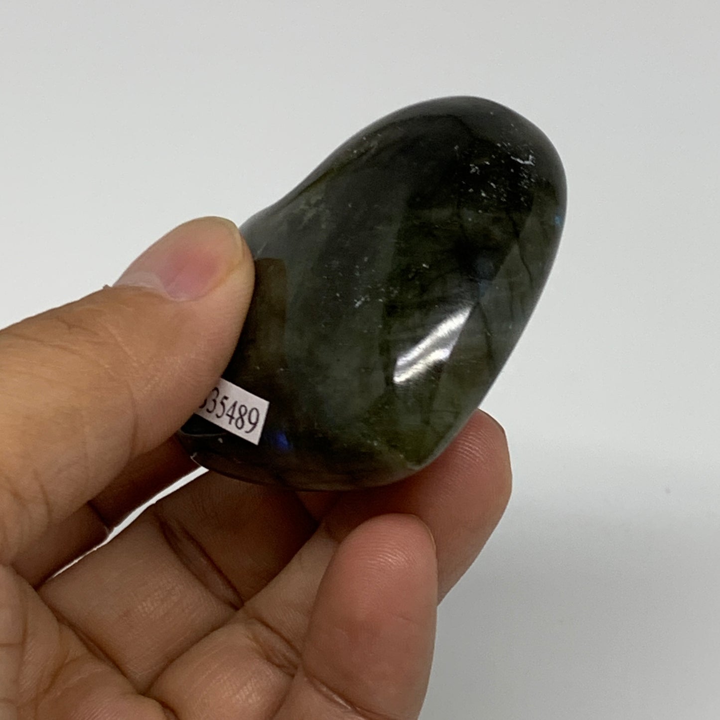 76.3g, 1.9"x2.2"x0.8", Natural Labradorite Heart Polished Crystal, B35489