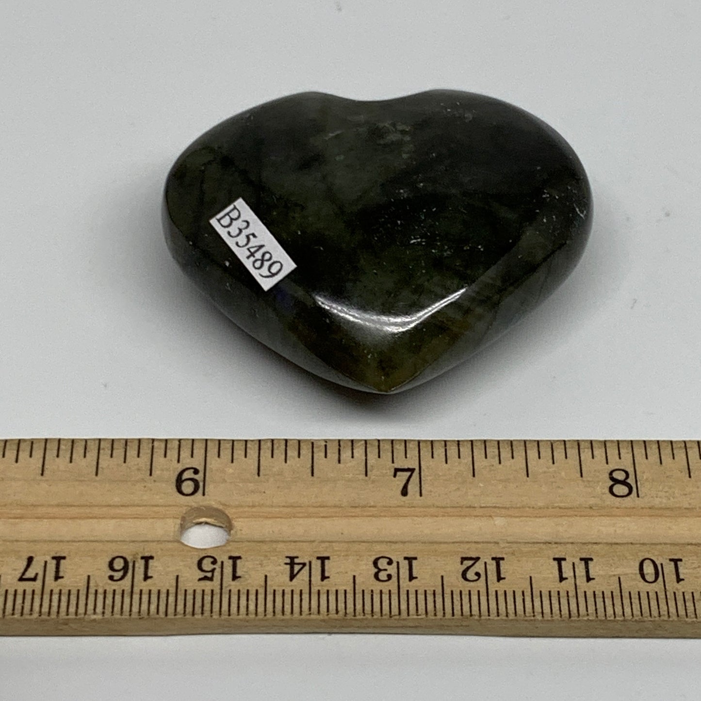 76.3g, 1.9"x2.2"x0.8", Natural Labradorite Heart Polished Crystal, B35489