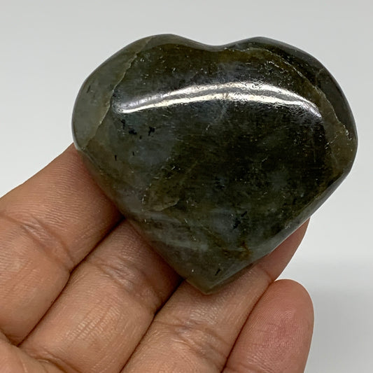 76.2g, 1.9"x2.1"x0.9", Natural Labradorite Heart Polished Crystal, B35491