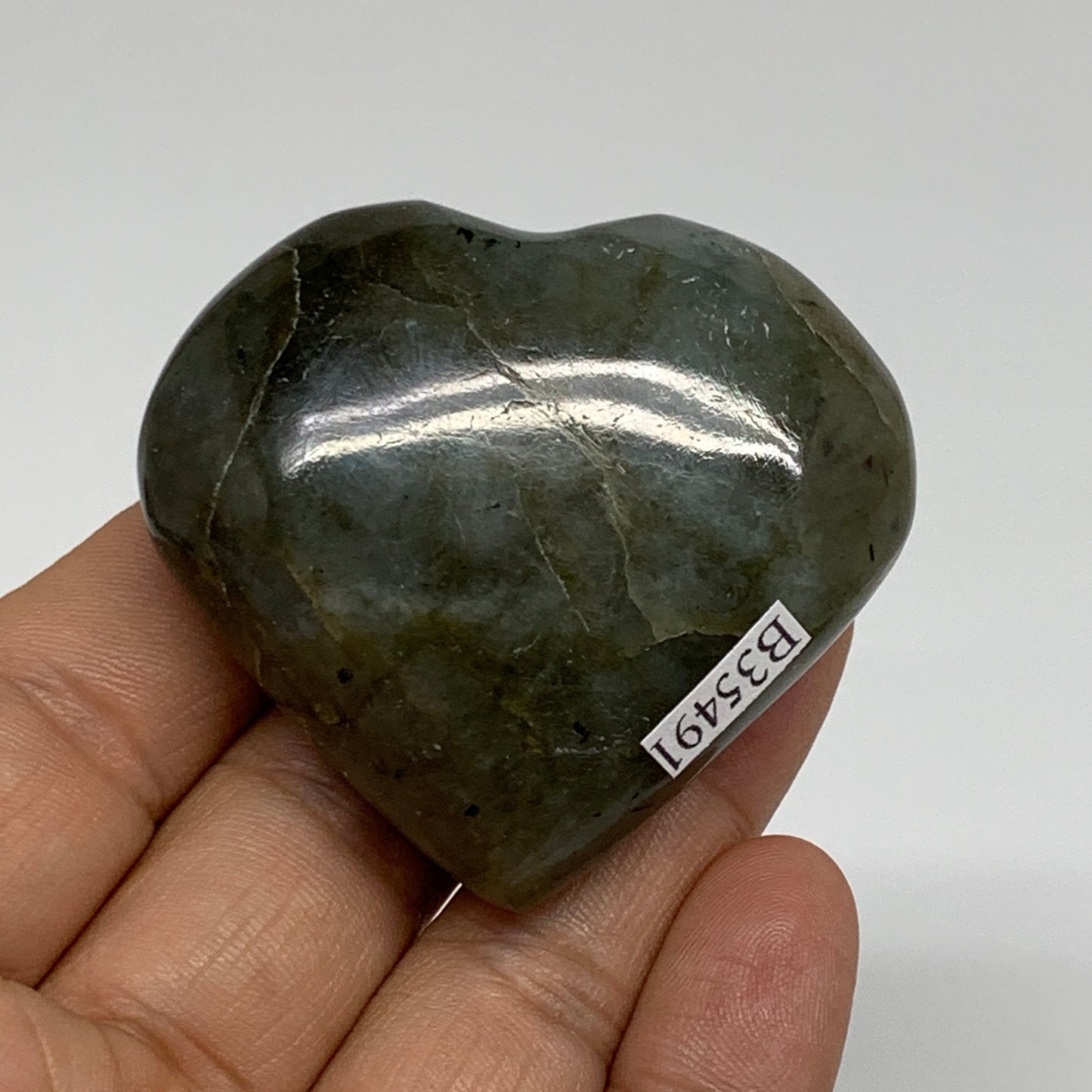 76.2g, 1.9"x2.1"x0.9", Natural Labradorite Heart Polished Crystal, B35491