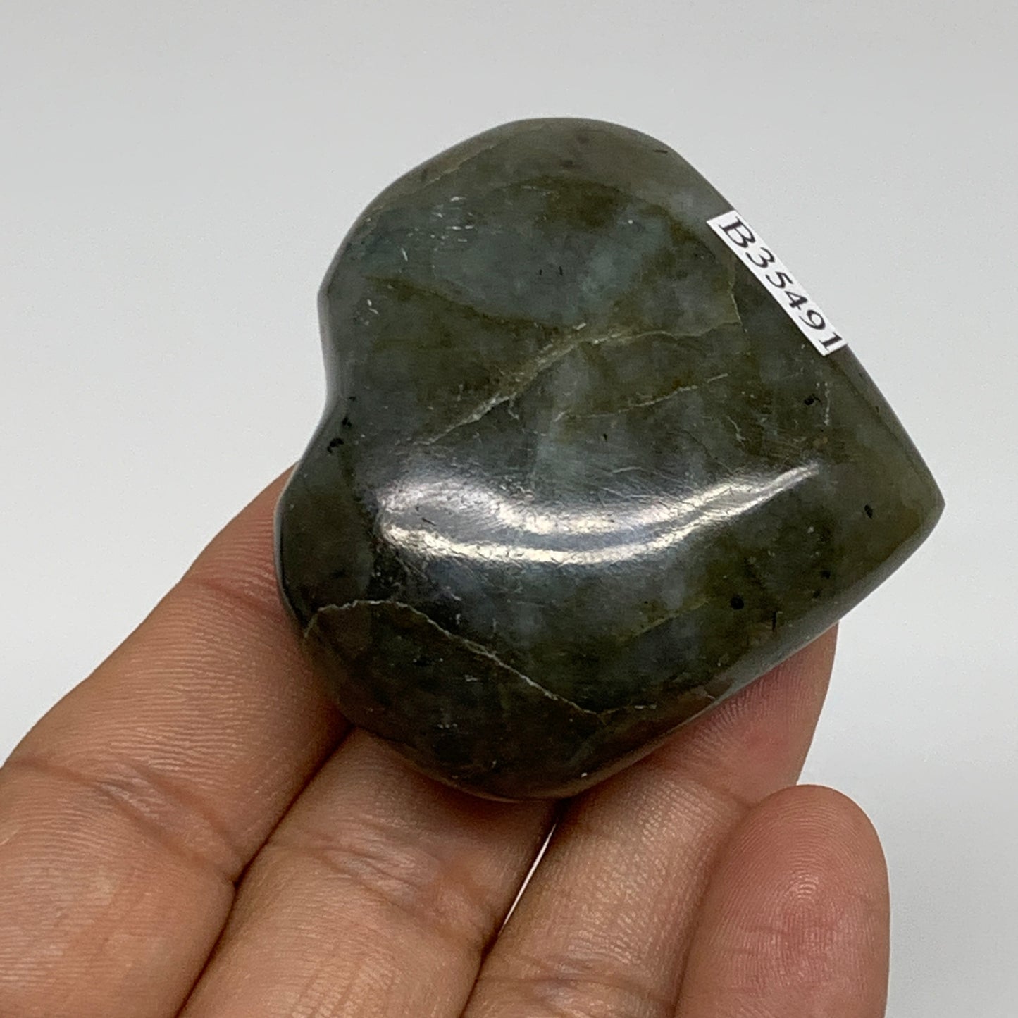 76.2g, 1.9"x2.1"x0.9", Natural Labradorite Heart Polished Crystal, B35491