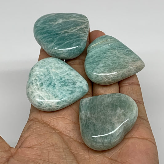 133.4g, 1.4"-1.5", 4pcs, Natural Amazonite Heart Polished Gemstone, B34723