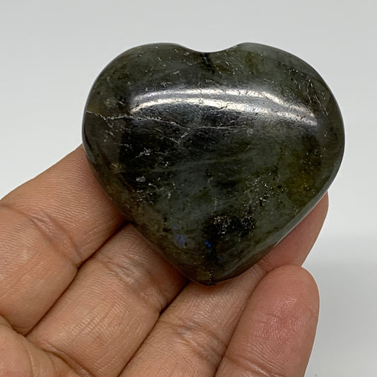 61.1g, 1.8"x2"x0.8", Natural Labradorite Heart Polished Crystal, B35493