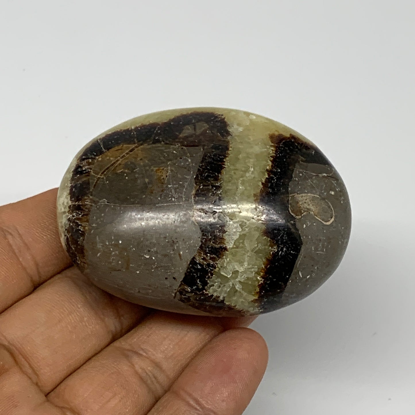 113g, 2.4"x1.8"x1.2", Septarian Nodule Palm-Stone Polished Reiki, B28216