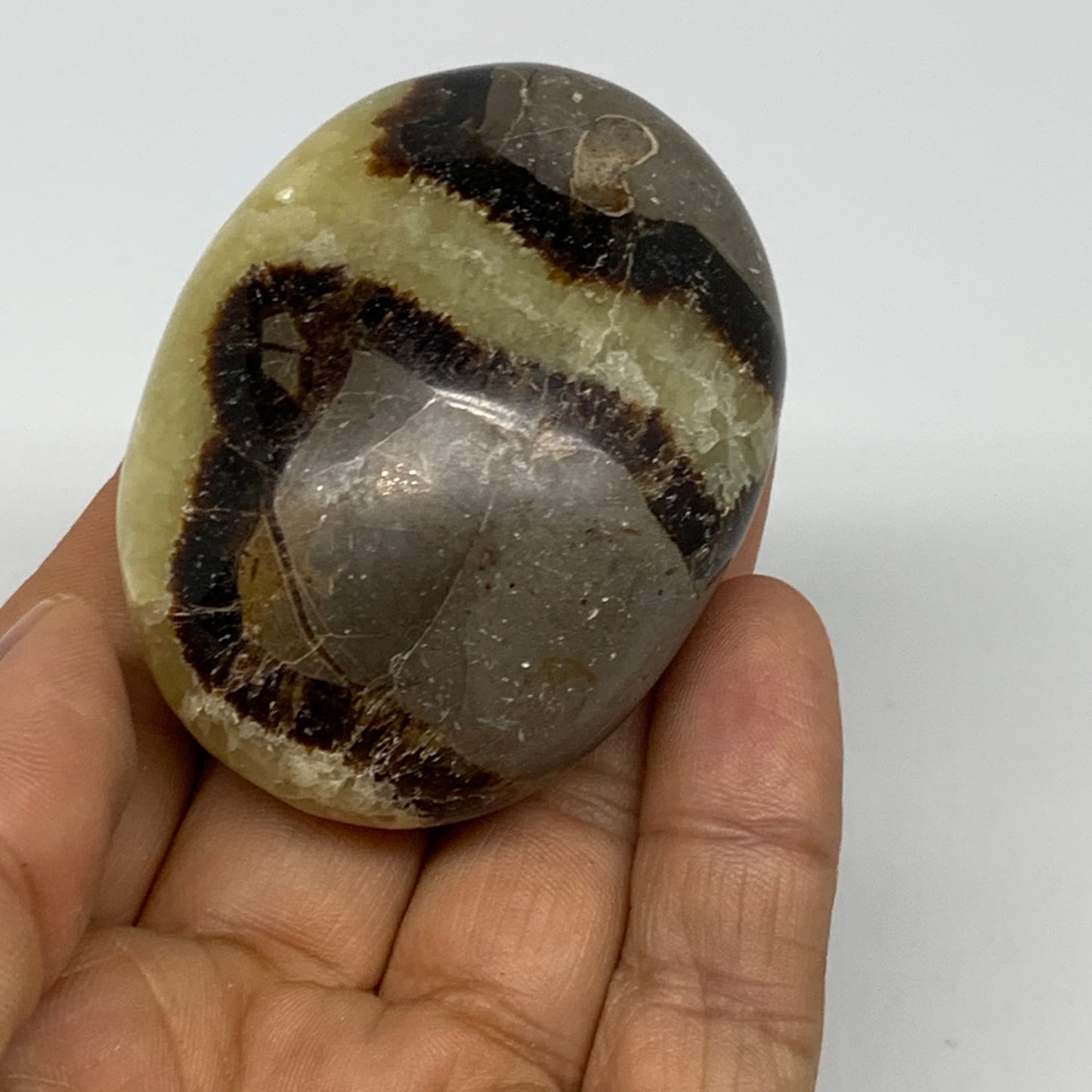 113g, 2.4"x1.8"x1.2", Septarian Nodule Palm-Stone Polished Reiki, B28216