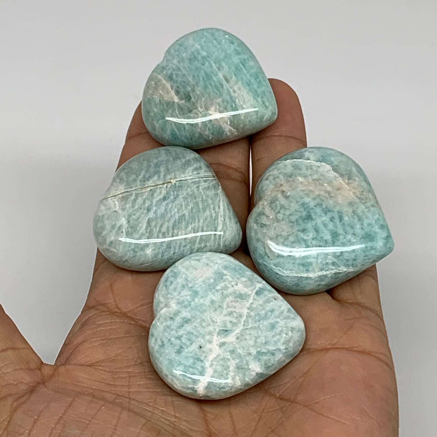 131g, 1.5"-1.5", 3pcs, Natural Amazonite Heart Polished Gemstone, B34725