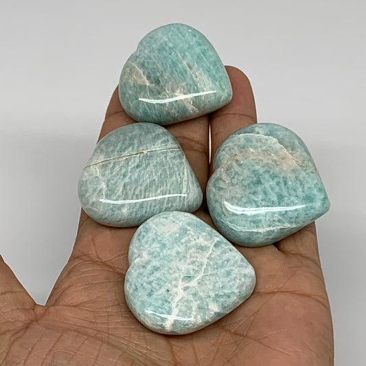 131g, 1.5"-1.5", 3pcs, Natural Amazonite Heart Polished Gemstone, B34725