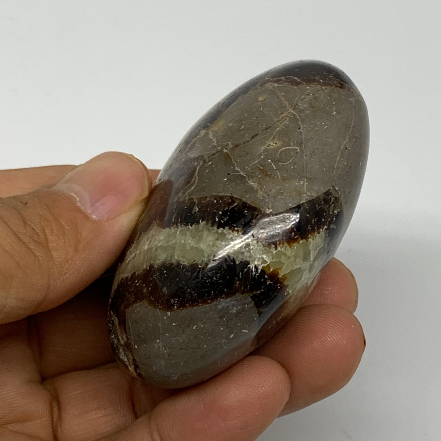 113g, 2.4"x1.8"x1.2", Septarian Nodule Palm-Stone Polished Reiki, B28216