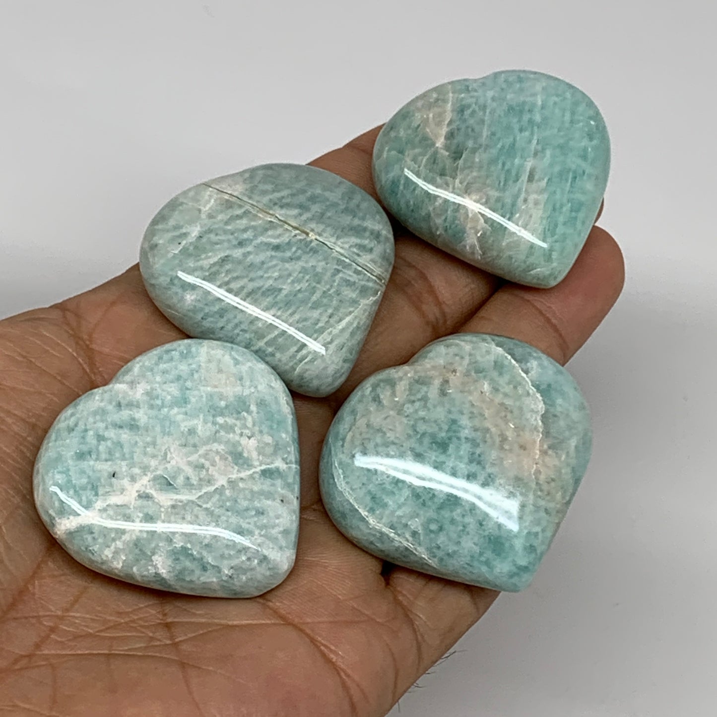 131g, 1.5"-1.5", 3pcs, Natural Amazonite Heart Polished Gemstone, B34725