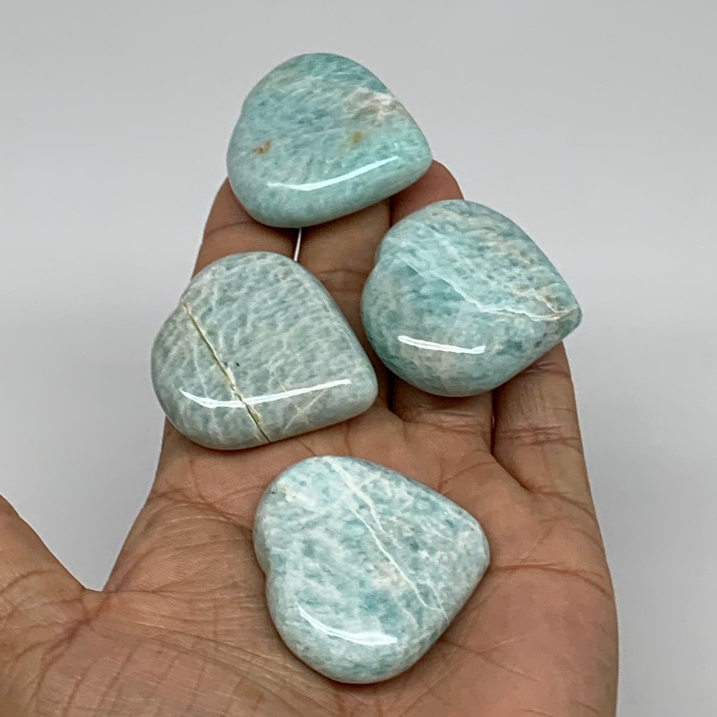 131g, 1.5"-1.5", 3pcs, Natural Amazonite Heart Polished Gemstone, B34725