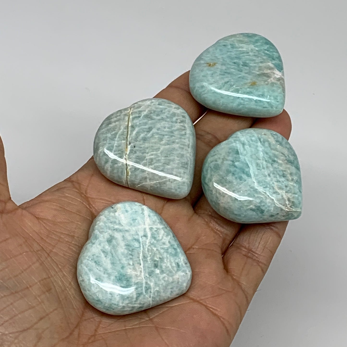 131g, 1.5"-1.5", 3pcs, Natural Amazonite Heart Polished Gemstone, B34725