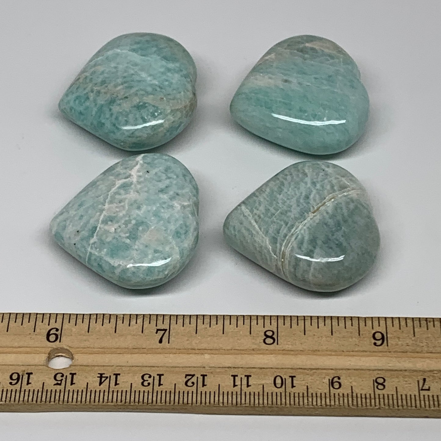 131g, 1.5"-1.5", 3pcs, Natural Amazonite Heart Polished Gemstone, B34725