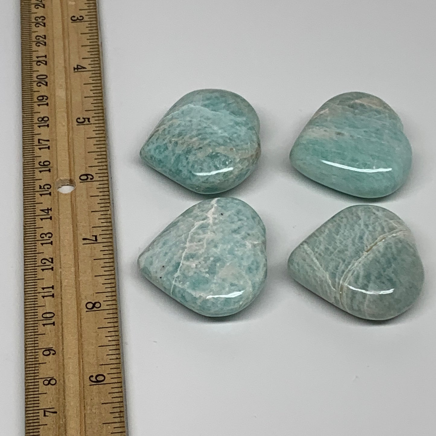 131g, 1.5"-1.5", 3pcs, Natural Amazonite Heart Polished Gemstone, B34725