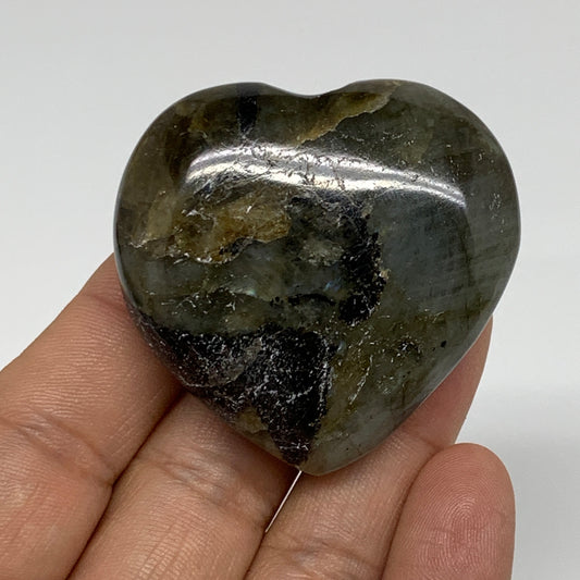 61.3g, 1.8"x1.9"x0.8", Natural Labradorite Heart Polished Crystal, B35496