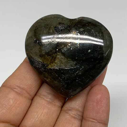 63.6g, 1.9"x2"x0.7", Natural Labradorite Heart Polished Crystal, B35497