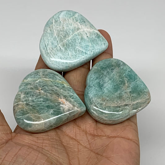 152.9g, 1.8"-1.9", 3pcs, Natural Amazonite Heart Polished Gemstone, B34730