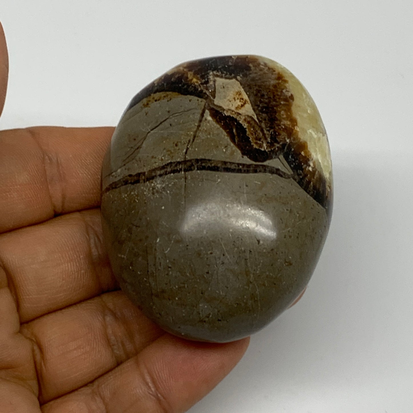 114.5g, 2.3"x1.8"x1.2", Septarian Nodule Palm-Stone Polished Reiki, B28212