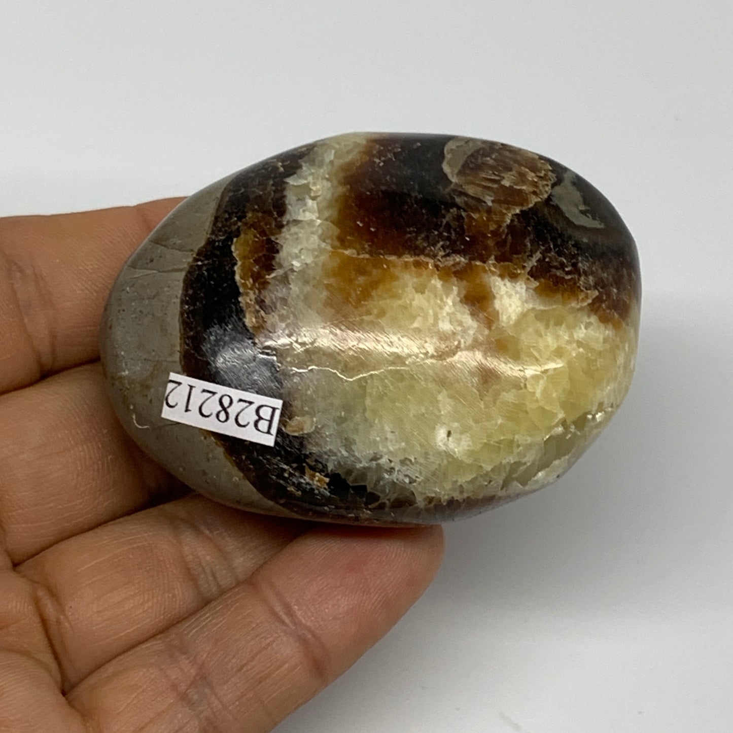 114.5g, 2.3"x1.8"x1.2", Septarian Nodule Palm-Stone Polished Reiki, B28212