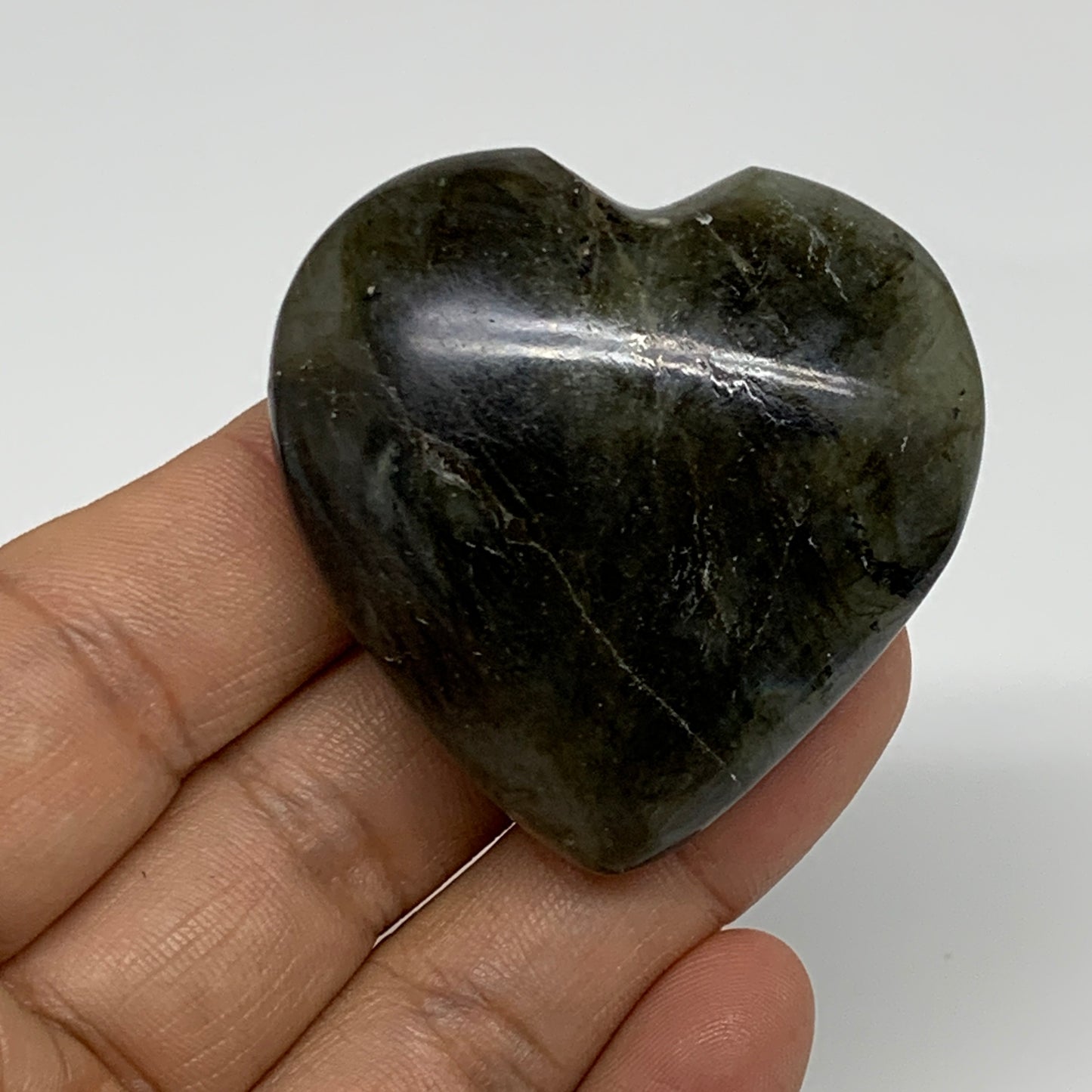 56.9g, 1.9"x1.9"x0.8", Natural Labradorite Heart Polished Crystal, B35498