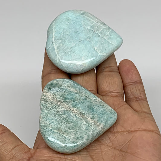 120g, 2"-2.2", 2pcs, Natural Amazonite Heart Polished Gemstone, B34731