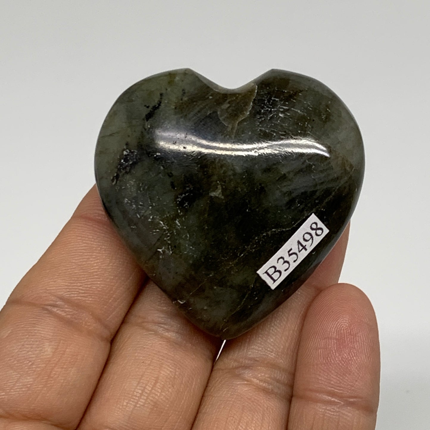 56.9g, 1.9"x1.9"x0.8", Natural Labradorite Heart Polished Crystal, B35498