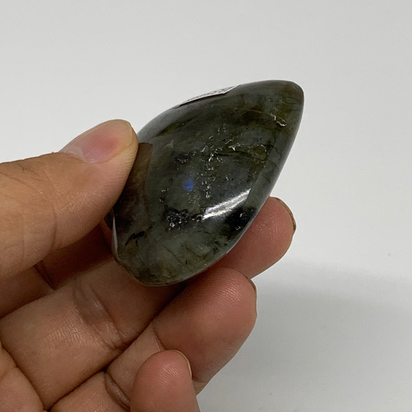 56.9g, 1.9"x1.9"x0.8", Natural Labradorite Heart Polished Crystal, B35498