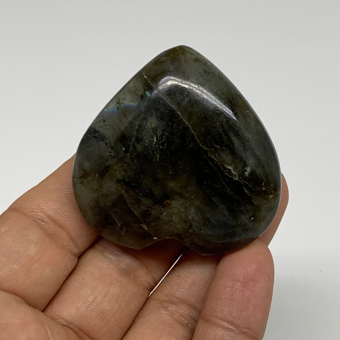 56.9g, 1.9"x1.9"x0.8", Natural Labradorite Heart Polished Crystal, B35498