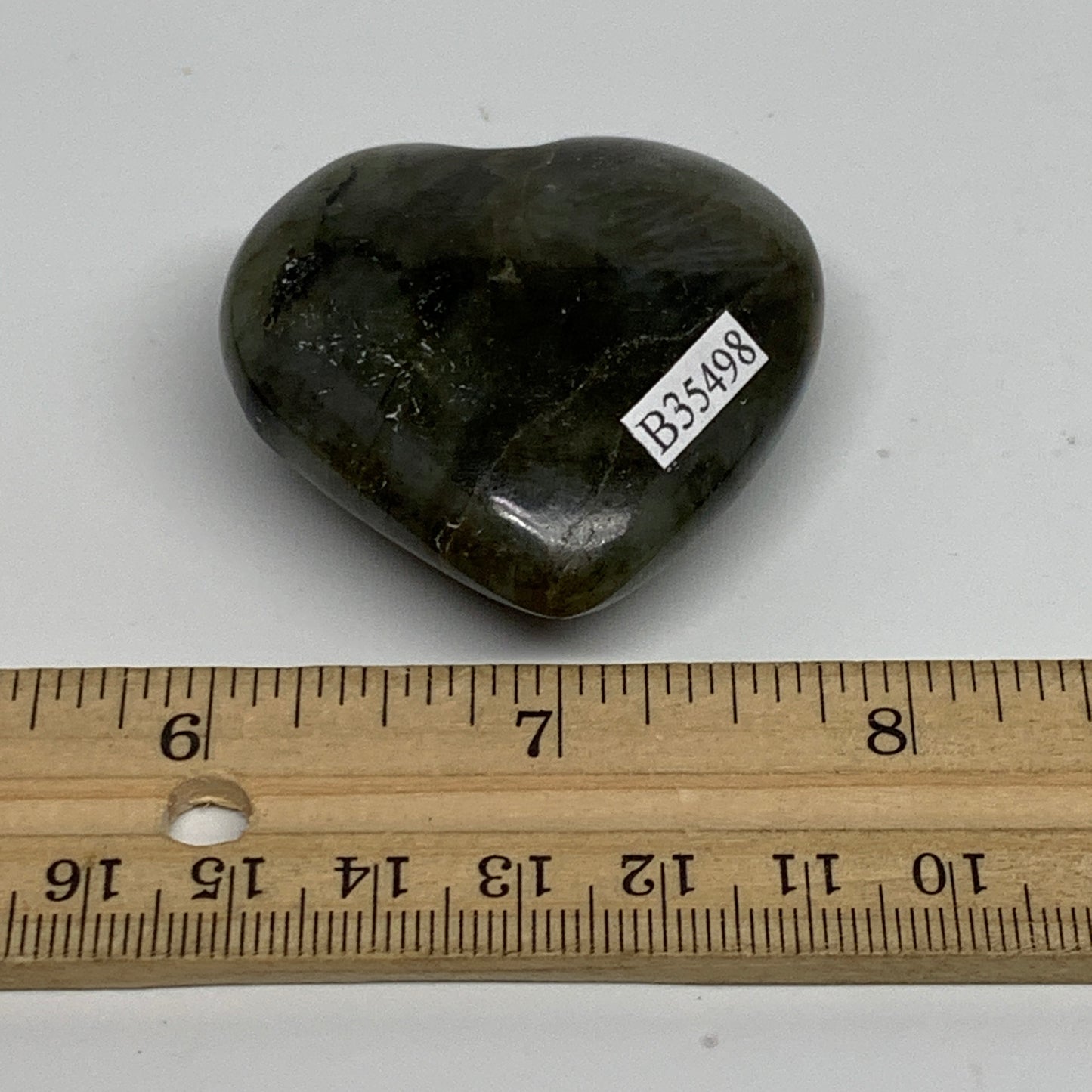 56.9g, 1.9"x1.9"x0.8", Natural Labradorite Heart Polished Crystal, B35498