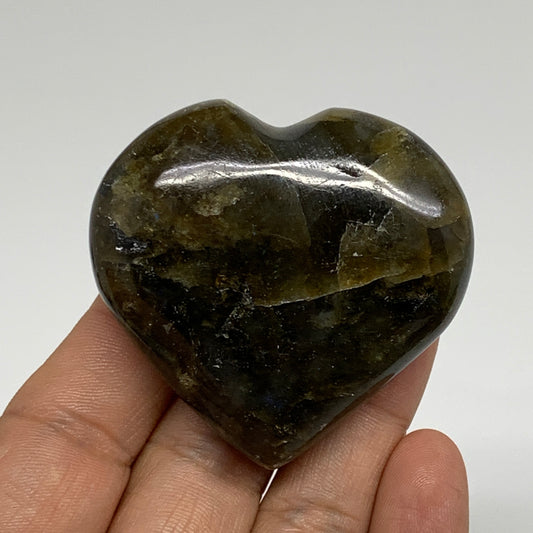 73.9g, 2"x2.1"x0.8", Natural Labradorite Heart Polished Crystal, B35499