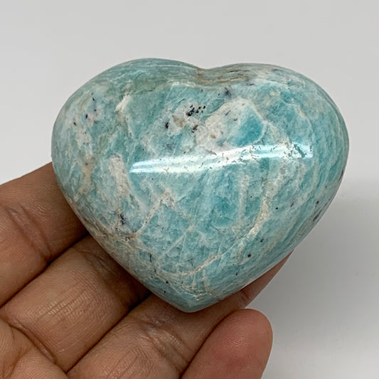 107.2g, 2"x"2.2"x1", Natural Amazonite Heart Polished Gemstone, B34733